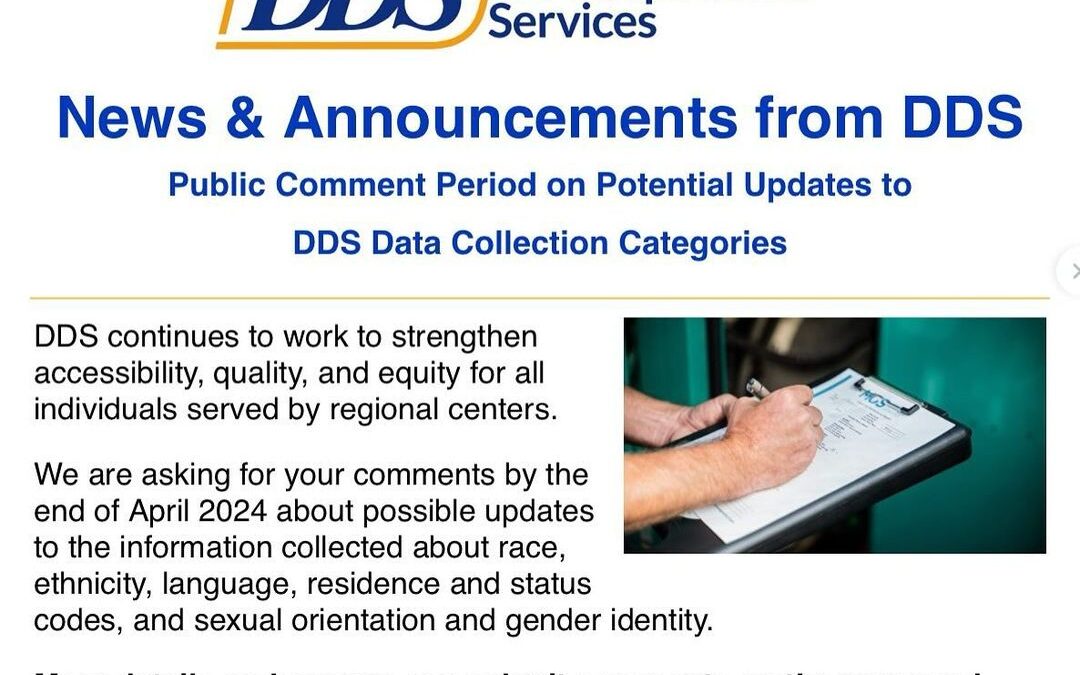 DDS: Public Comment Period on Potential Updates to California DDS Data Collection Categories