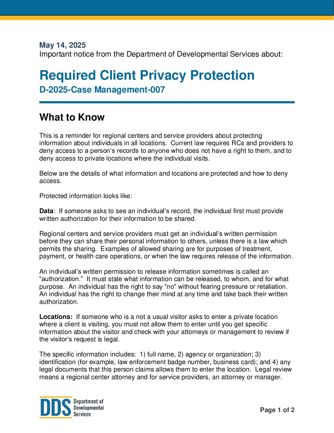 DDS: Required Client Privacy Protection