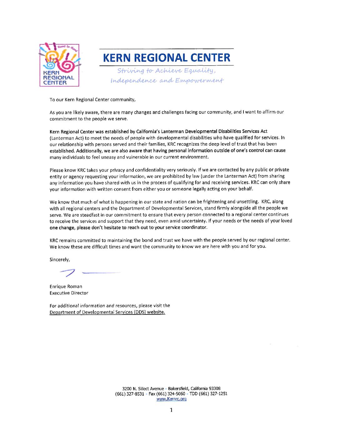 KRC: A Message to The Community