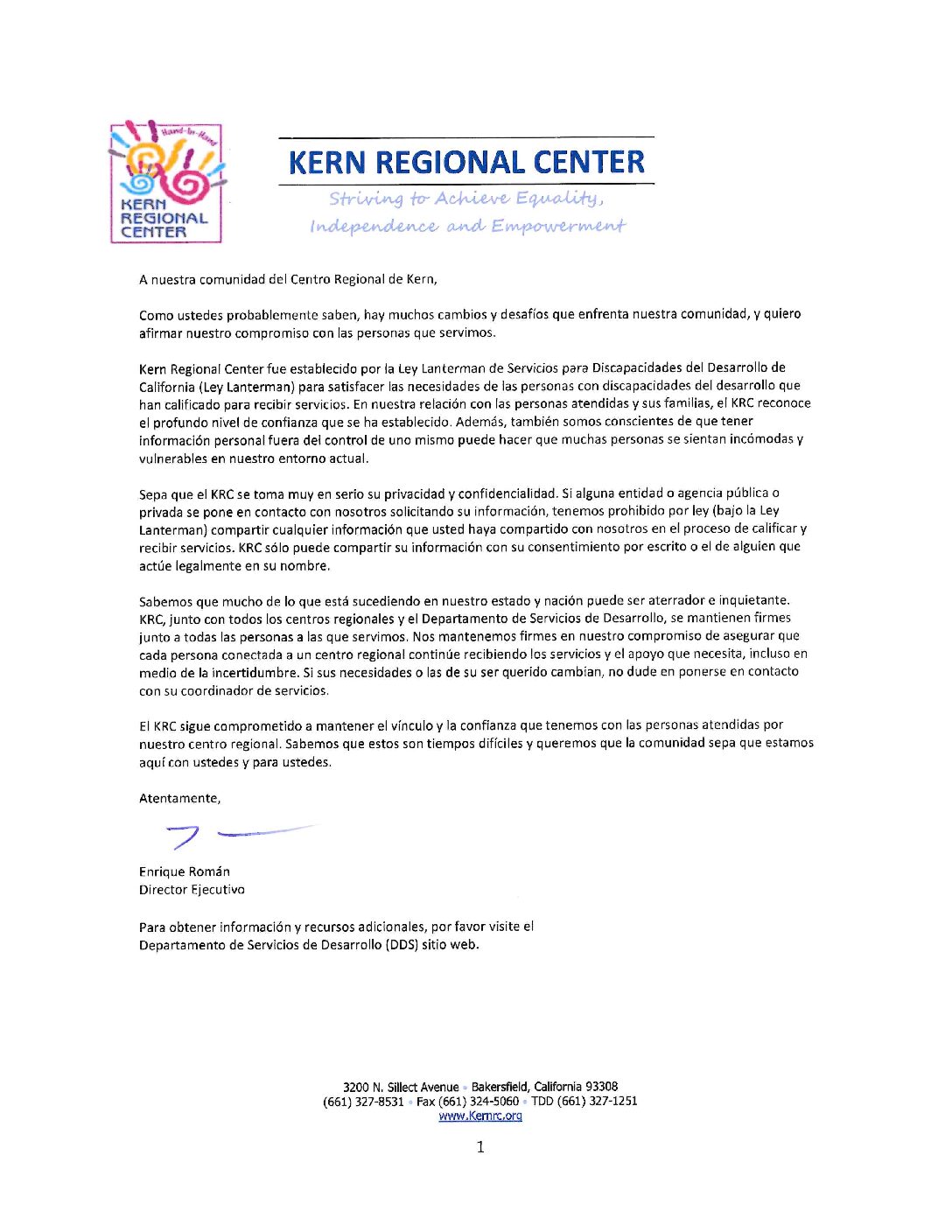 KRC: Un Mensaje a La Communidad