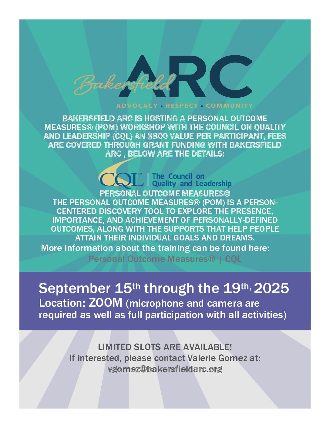 BAKERSFIELD ARC: PERSONAL OUTCOME MEASURES WORKSHOP